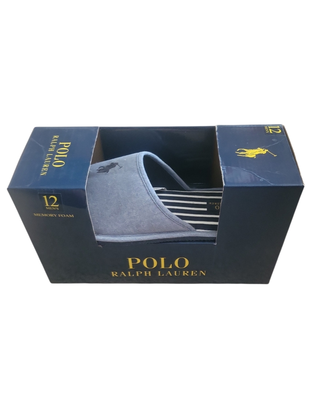 NWT Polo Ralph Lauren Antero Navy Slip-On Striped Canvas Slippers